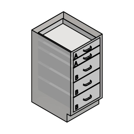18" Stainless Steel Base Cabinet: 2 Small Drawers, 3 Medium Drawers