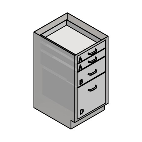 18" Stainless Steel Base Cabinet: 2 Small Drawers, 1 Medium Drawer, 1 Extra Large Drawer