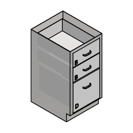 18" Stainless Steel Base Cabinet: 2 Medium Drawers, 1 Extra Large Drawer