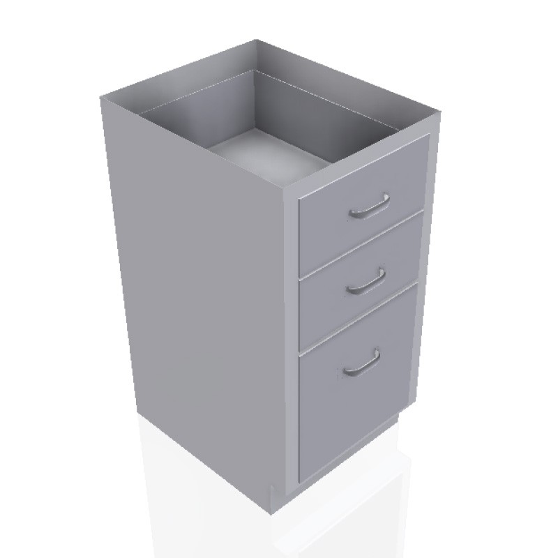 18" Stainless Steel Base Cabinet: 2 Medium Drawers, 1 Extra Large Drawer