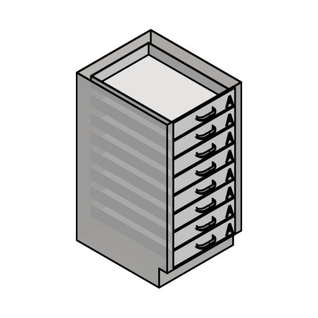 18" Stainless Steel Base Cabinet: 8 Small Drawers