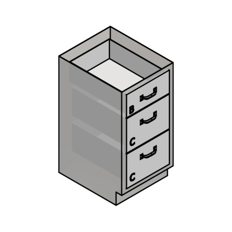 18" Stainless Steel Base Cabinet: 1 Medium Drawer, 2 Large Drawers