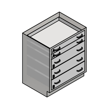 30" Stainless Steel Base Cabinet: 2 Long Small Drawers,  3 Long  Medium Drawers