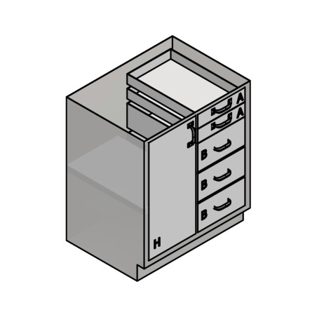30" Stainless Steel Base Cabinet: 2 Small Drawers, 3 Medium Drawers, Left Door