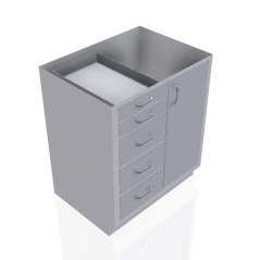 30" Stainless Steel Base Cabinet: 2 Small Drawers, 3 Medium Drawers, Right Door