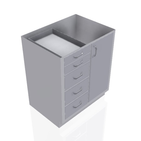 30" Stainless Steel Base Cabinet: 2 Small Drawers, 3 Medium Drawers, Right Door