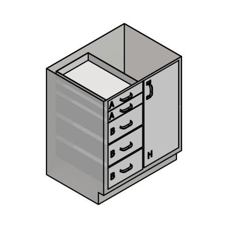 30" Stainless Steel Base Cabinet: 2 Small Drawers, 3 Medium Drawers, Right Door