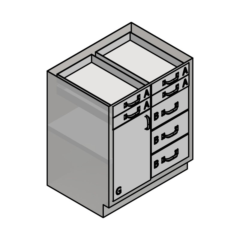 30" Stainless Steel Base Cabinet: 4 Small Drawers, 3 Medium Drawers, Left Door 30" Stainless Steel Base Cabinet: 4 Small Drawers, 3 Medium Drawers, Left Door