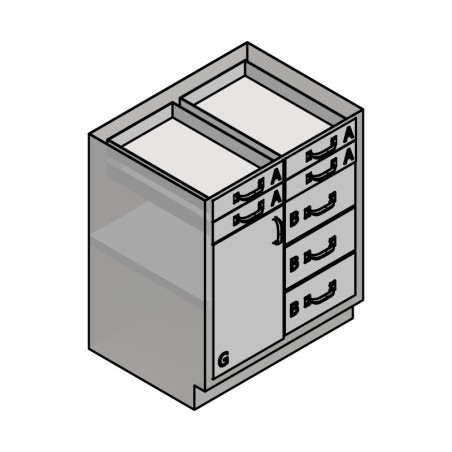 30" Stainless Steel Base Cabinet: 4 Small Drawers, 3 Medium Drawers, Left Door