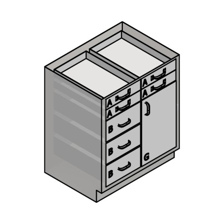 30" Stainless Steel Base Cabinet: 4 Small Drawers, 3 Medium Drawers, Right Door