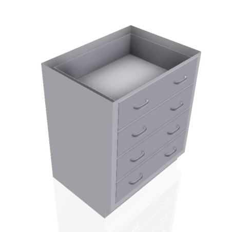 30" Stainless Steel Base Cabinet: 4 Long Medium Drawers