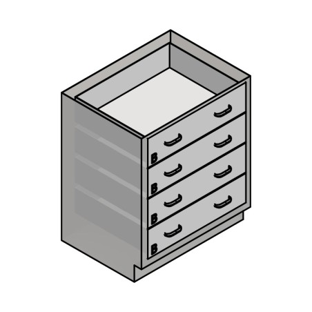 30" Stainless Steel Base Cabinet: 4 Long Medium Drawers