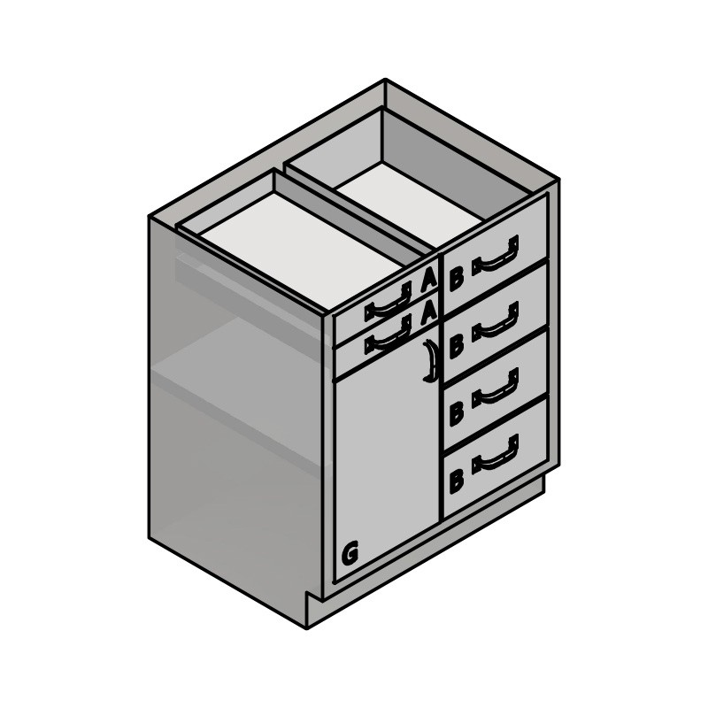 30" Stainless Steel Base Cabinet: 2 Small Drawers, 4 Medium Drawers, Left Door 30" Stainless Steel Base Cabinet: 2 Small Drawers, 4 Medium Drawers, Left Door