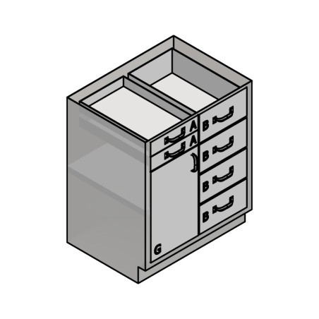 30" Stainless Steel Base Cabinet: 2 Small Drawers, 4 Medium Drawers, Left Door
