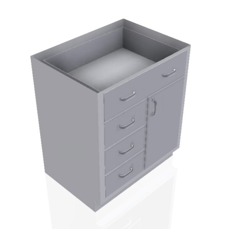 30" Stainless Steel Base Cabinet: 1 Long Medium Drawers, 3 Medium Drawers, Right Door