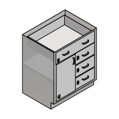 30" Stainless Steel Base Cabinet: 1 Long Medium Drawers, 3 Medium Drawers, Right Door