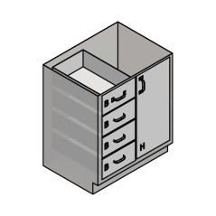 30" Stainless Steel Base Cabinet: 4 Medium Drawers, Left Door