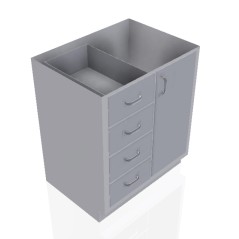 30" Stainless Steel Base Cabinet: 4 Medium Drawers, Right Door