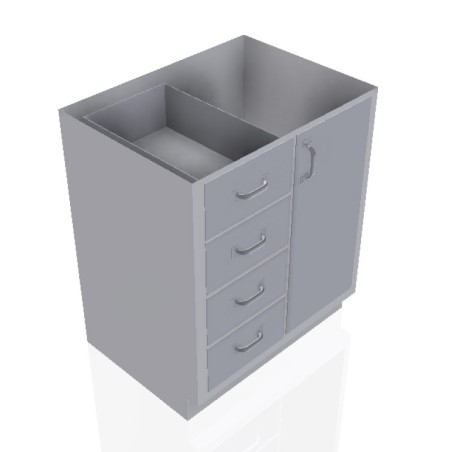 30" Stainless Steel Base Cabinet: 4 Medium Drawers, Right Door