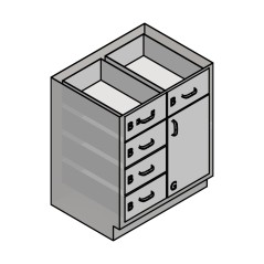 30" Stainless Steel Base Cabinet: 5 Medium Drawers, Right Door