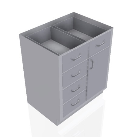 30" Stainless Steel Base Cabinet: 5 Medium Drawers, Right Door