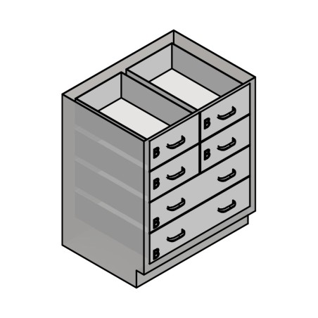 30" Stainless Steel Base Cabinet: 4 Medium Drawers, 2 Long Medium Drawers