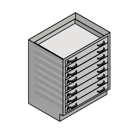 30" Stainless Steel Base Cabinet: 8 Long Small Drawers