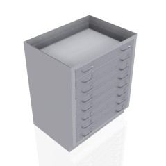 30" Stainless Steel Base Cabinet: 8 Long Small Drawers