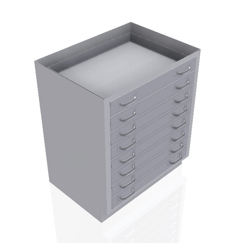 30" Stainless Steel Base Cabinet: 8 Long Small Drawers