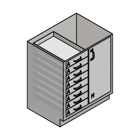 30" Stainless Steel Base Cabinet: 8  Small Drawers, 1 Right Door