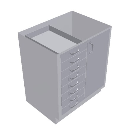 30" Stainless Steel Base Cabinet: 8  Small Drawers, 1 Right Door