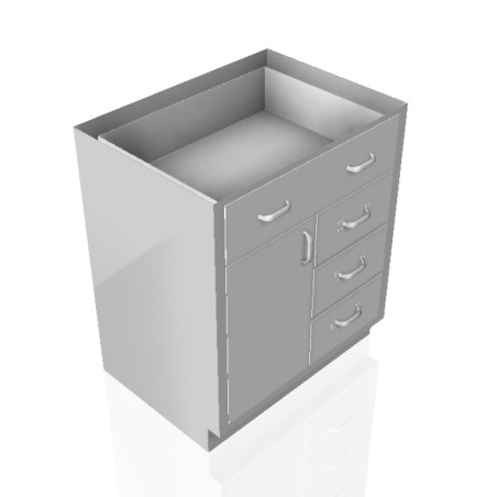 30" Stainless Steel Base Cabinet: 1 Long Medium Drawers, 3 Medium Drawers, Left Door
