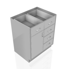 30" Stainless Steel Base Cabinet: 5 Medium Drawers, Left Door