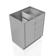 30" Stainless Steel Base Cabinet: 4 Medium Drawers, Left Door
