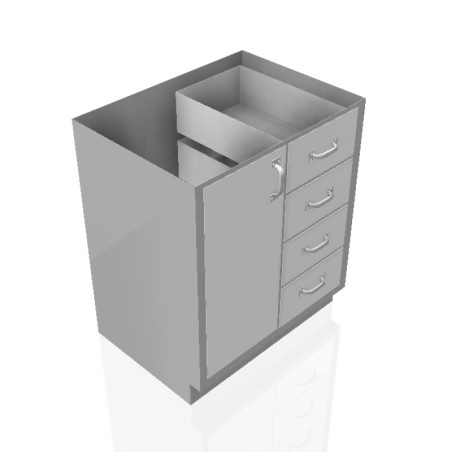 30" Stainless Steel Base Cabinet: 4 Medium Drawers, Left Door